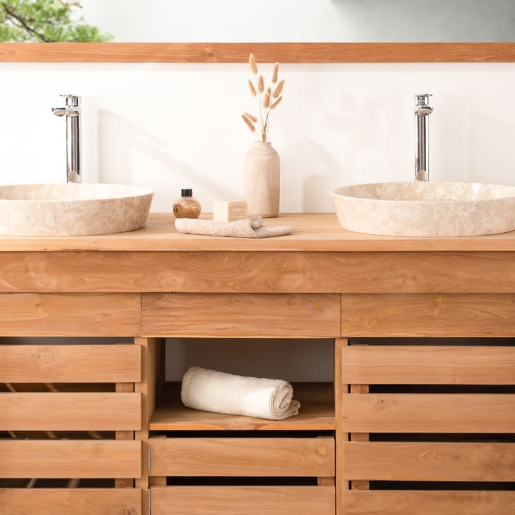 Mueble para lavabo de madera y mármol negro 120 cm