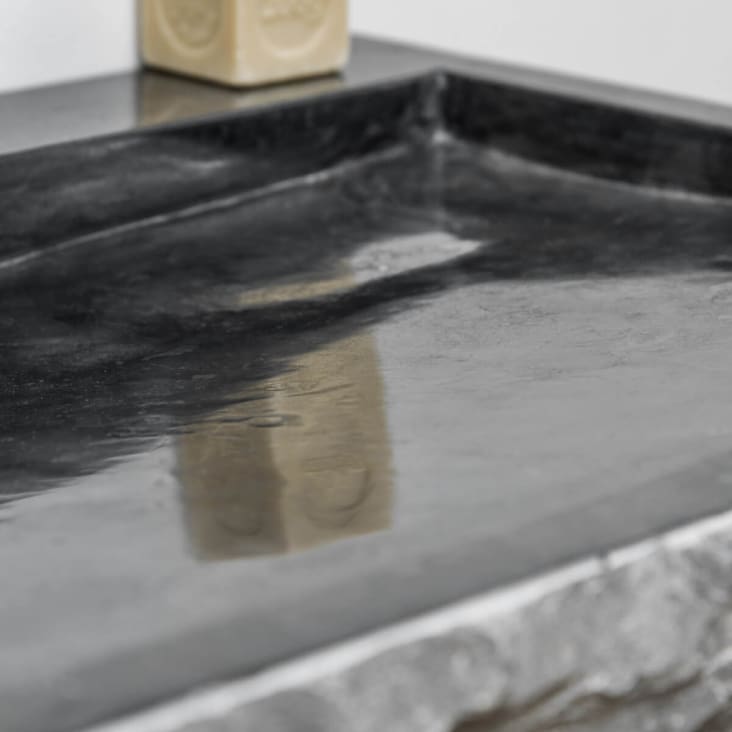Meuble sous vasque en teck et vasque marbre noir L67cm cropped-5