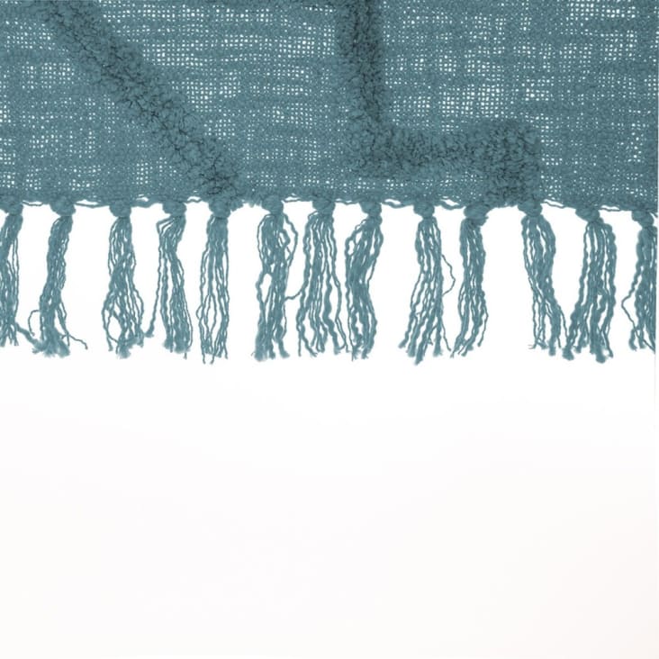 Jeté de lit à franges coton bleu canard 180 x 130-INCA cropped-4