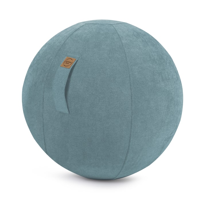 Balle d'assise design aspect velours turquoise chiné avec poignée D65-Alfa