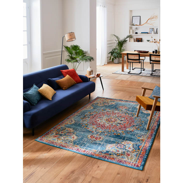 Vintage Wohnzimmer ANATOLIA Monde Kurzflor Maisons | 120X170 türkis - du Teppich blau