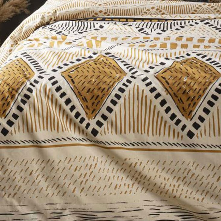Parure de lit motifs ethniques coton jaune ocre 240x220 cm