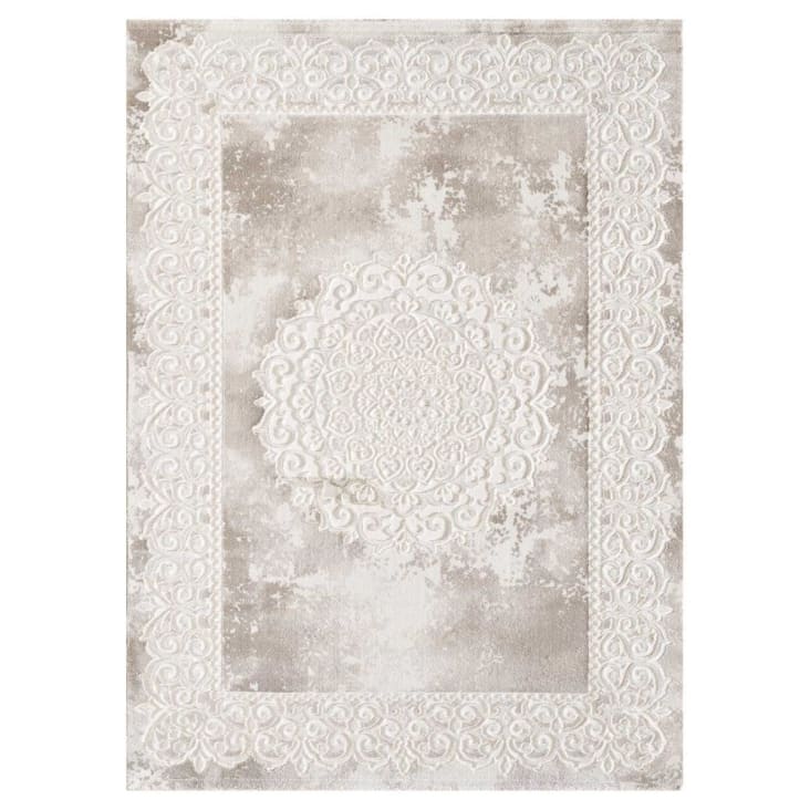 Carpet City Teppich-Läufer Flur Boho-Stil Creme, Graublau - 80x300 Cm - Bordüren-Look - Relief-Optik, 3D-Effekt - Cut-&Loop, Sisal - Moderne Fransen-Teppiche Schlafzimmer