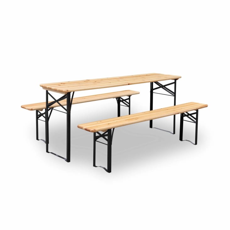 Table en bois 180cm avec 2 bancs esprit brasserie-Bayonne