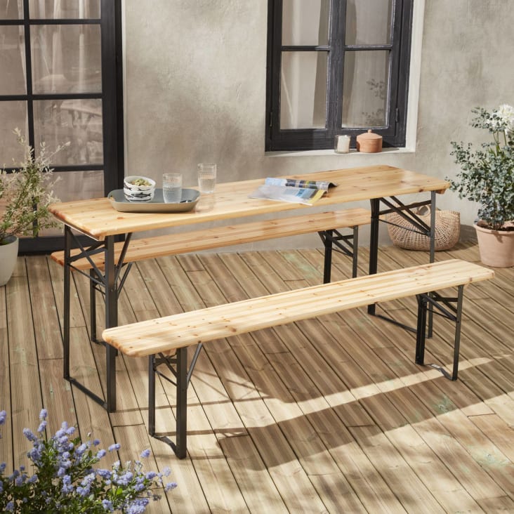 Table en bois 180cm avec 2 bancs esprit brasserie-Bayonne cropped-2