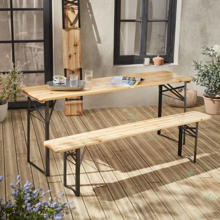 Table en bois 180cm avec 2 bancs esprit brasserie-Bayonne cropped-3