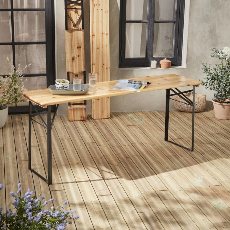 Table en bois 180cm avec 2 bancs – BAYONNE – Esprit brasserie
