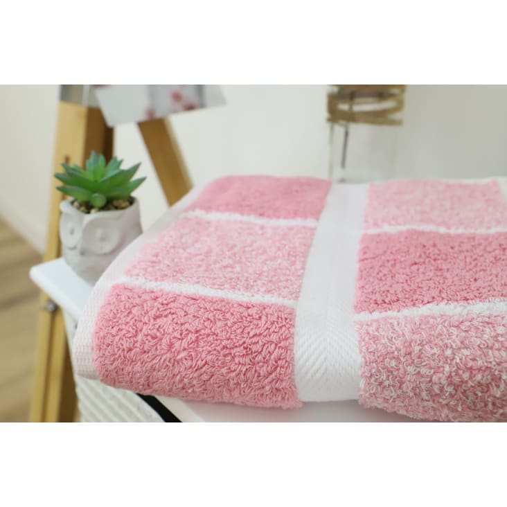 Drap de bain éponge carreaux en coton rose pâle 100x150 cm-Drap de bain celeste cropped-2