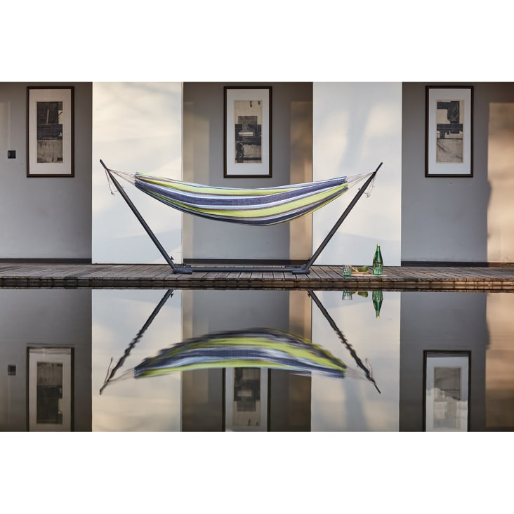 Hamaca con soporte de 2,6 m con lona de tejido azul/verde-Copacabana cropped-8