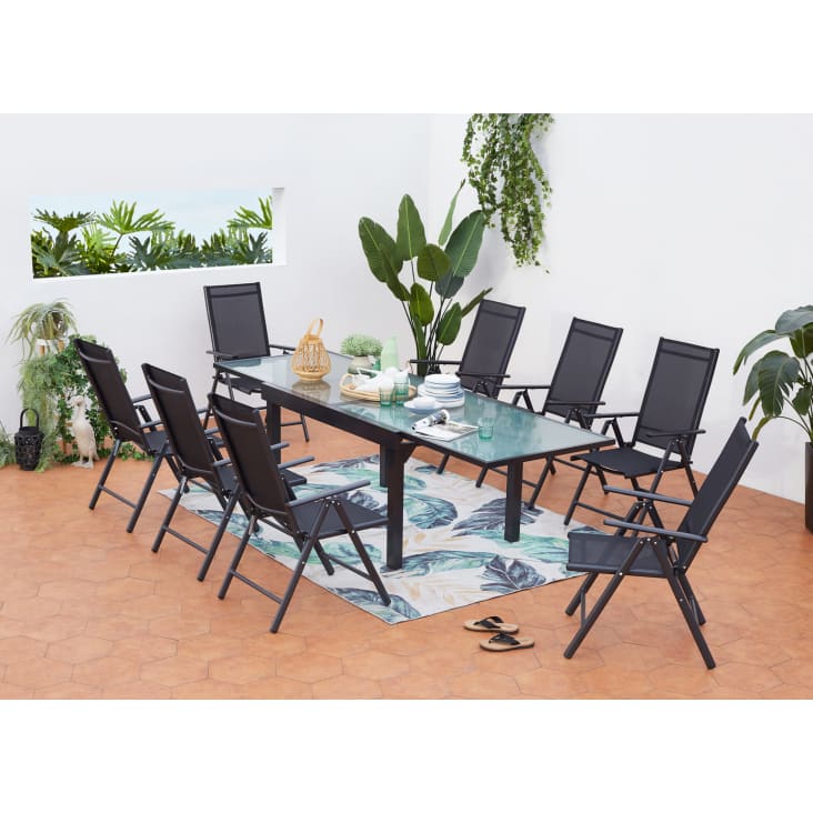 Table de jardin extensible et 8 fauteuils en alu et textilène-Brescia cropped-2