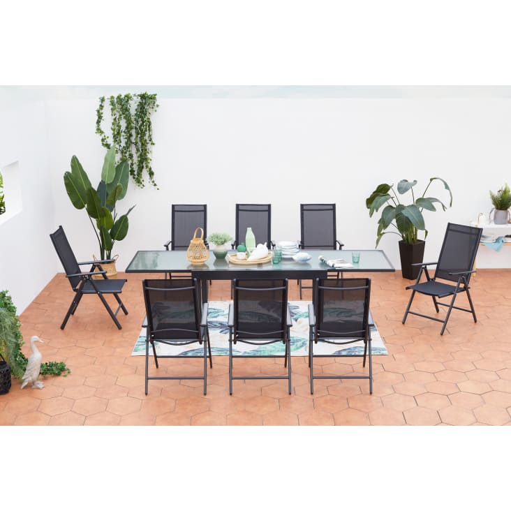 Table de jardin extensible et 8 fauteuils en alu et textilène-Brescia cropped-3