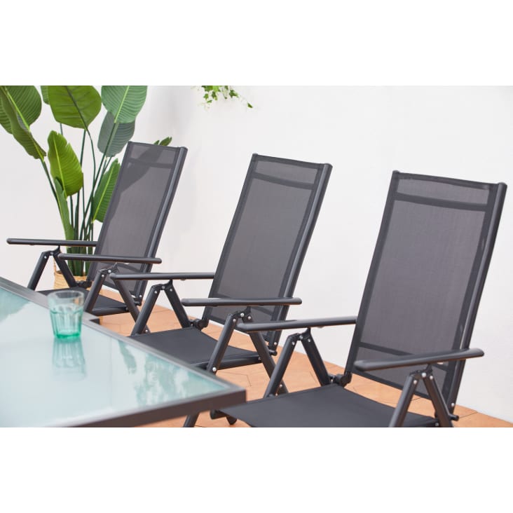 Table de jardin extensible et 8 fauteuils en alu et textilène-Brescia cropped-4