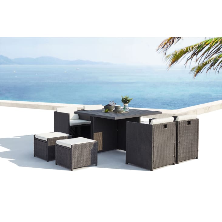Table et chaise 8 places encastrables alu résine gris/blanc-Sunset cropped-2