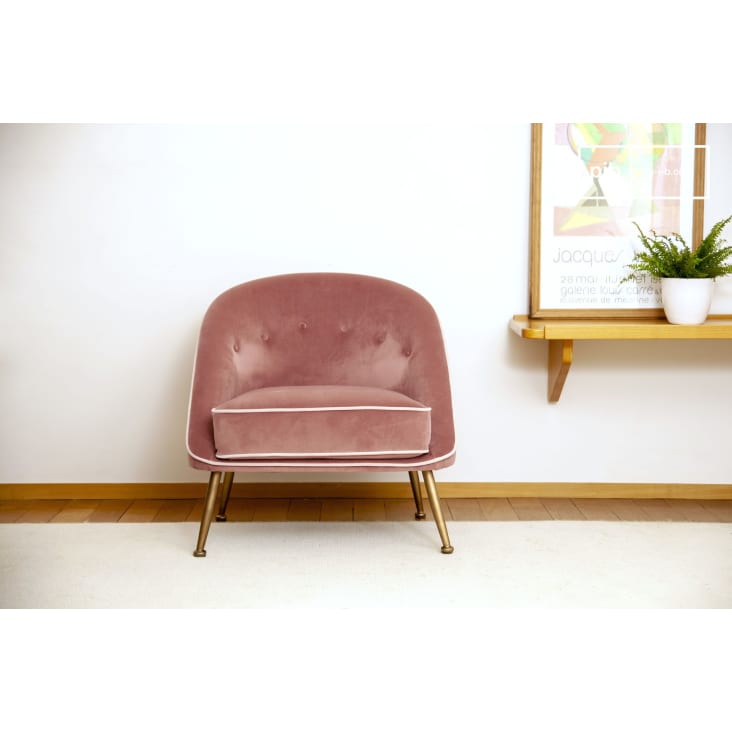Fauteuil crapaud en velours rose-Barnolomeo cropped-5