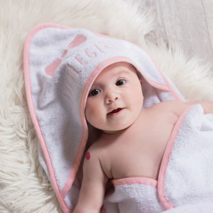 Sortie de bain bébé en éponge écrue avec capuche en gaze de coton imprimée  SAINT MALO