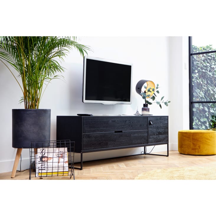 Meuble tv en frêne brossé avec 2 tiroirs noir-Silas cropped-2