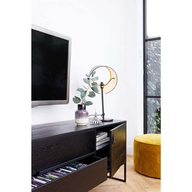 Meuble tv en frêne brossé avec 2 tiroirs noir-Silas cropped-3