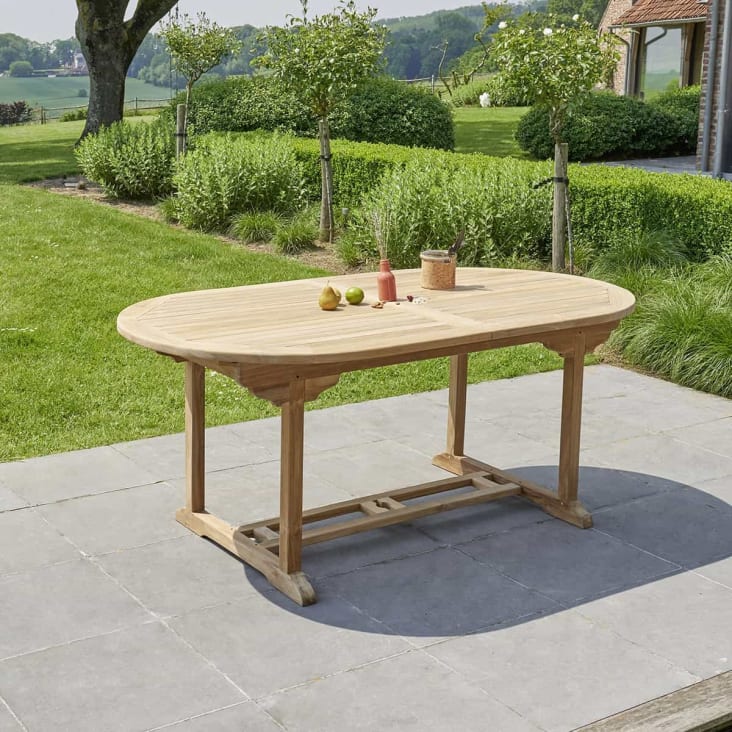 Ensemble Table Ovale & Chaises de Jardin en Teck Extensible