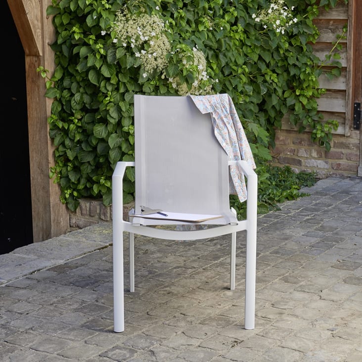 Silla jardín aluminio y textileno blanco y beige - Silla de exterior
