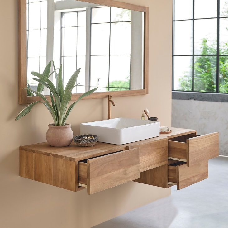Mueble de baño de madera teca maciza de 145 cm Milan