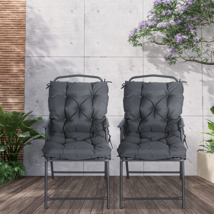 Coussin pour chaise basse, set de 4, hydrofuge, gris foncé, 97 x 49 cm