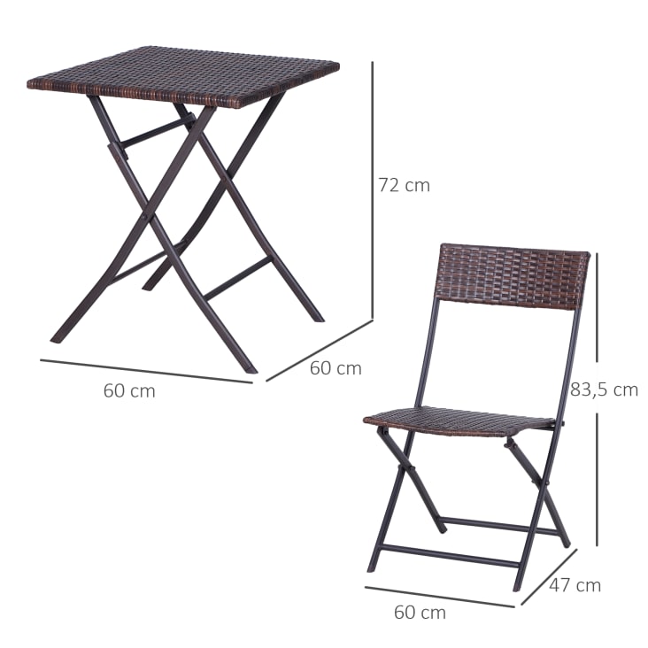 Ensemble meubles jardin table chaises pliables résine tressée marron cropped-3