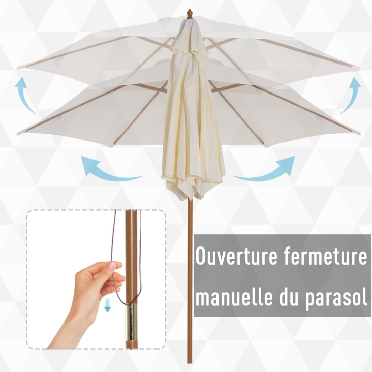 Parasol droit rond bambou polyester crème cropped-8