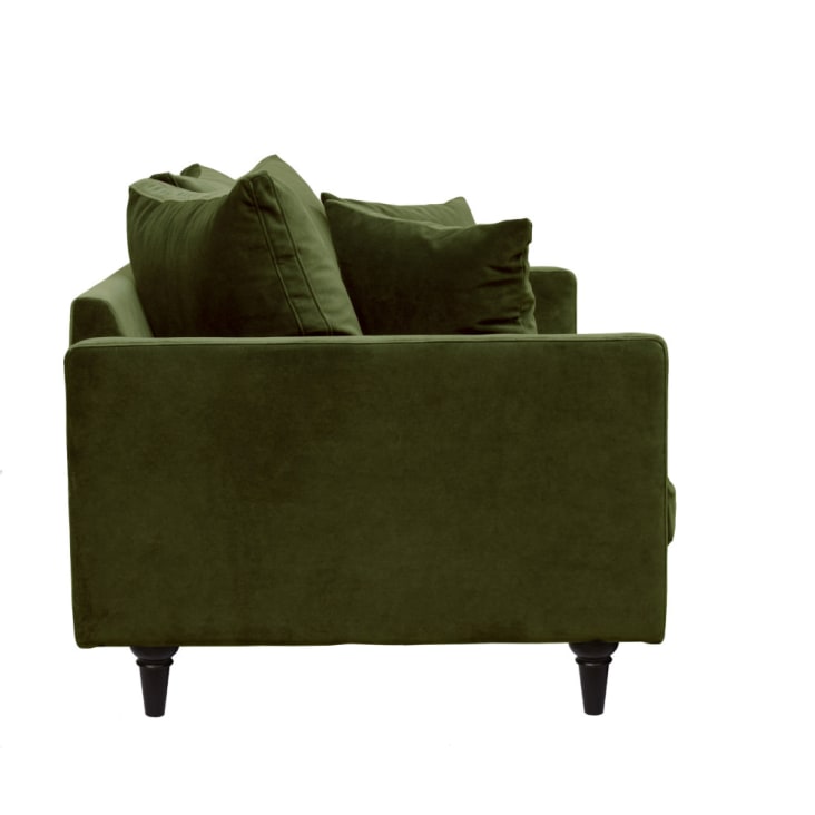Canapé 3 places en velours pieds tournés vert olive-Villabon cropped-3