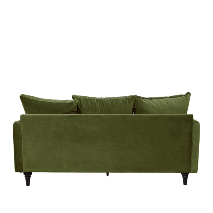 Canapé 3 places en velours pieds tournés vert olive-Villabon cropped-5
