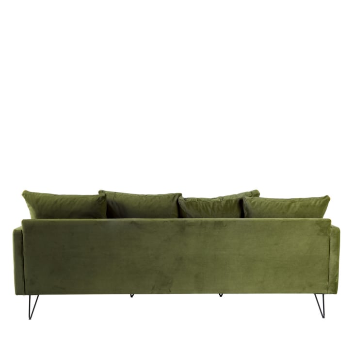 Canapé 4 places en velours pieds épingles noirs vert olive-Villabon cropped-3