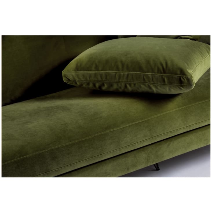 Canapé 4 places en velours pieds épingles noirs vert olive-Villabon cropped-6
