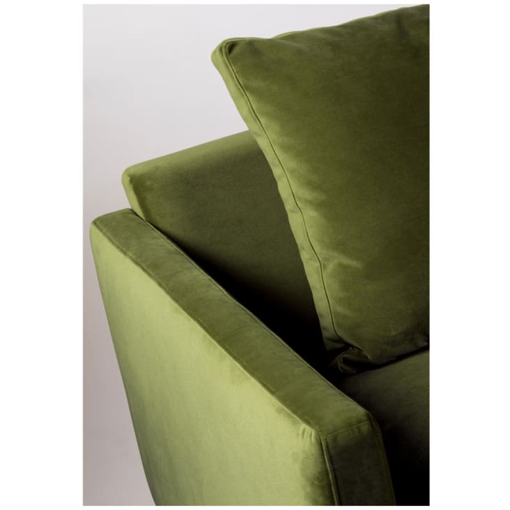Canapé 4 places en velours pieds épingles noirs vert olive-Villabon cropped-7