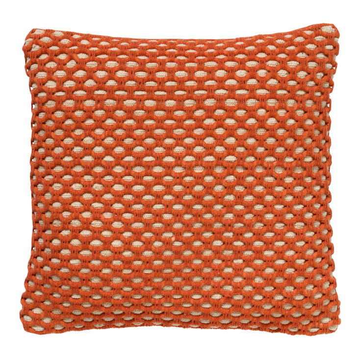 Coussin - orange doux 45x45 cm avec un motif à carreaux-DENLEY