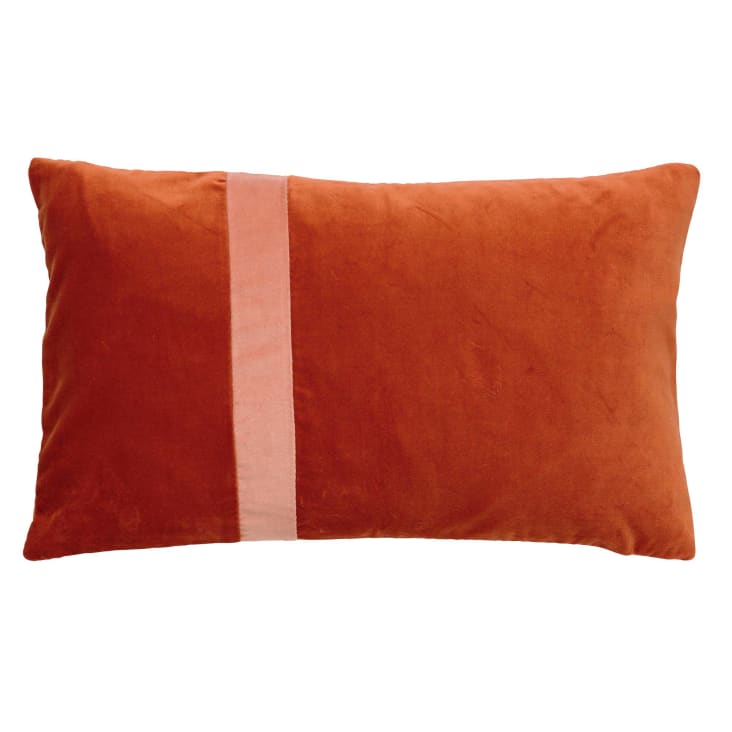 Coussin - orange en velours 30x50 cm avec motif rayé-PIPPA