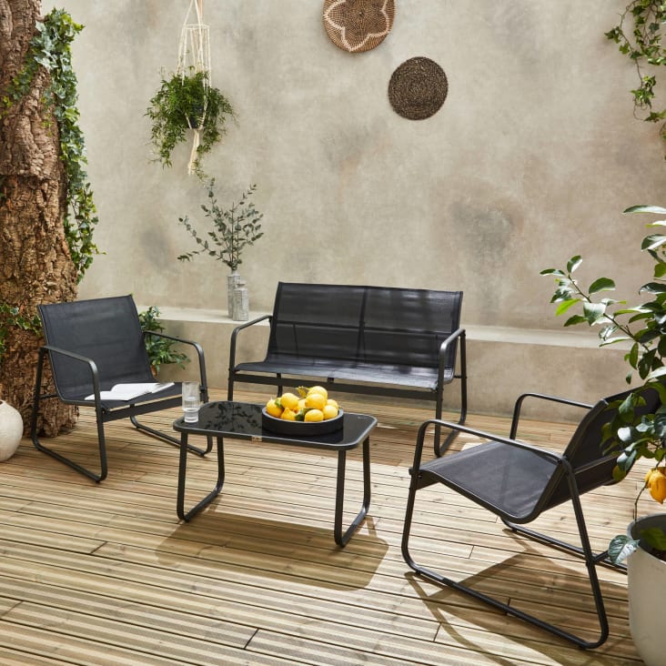 Gartenset aus Metall und Textilene für 4 Personen, Anthrazit Silvi