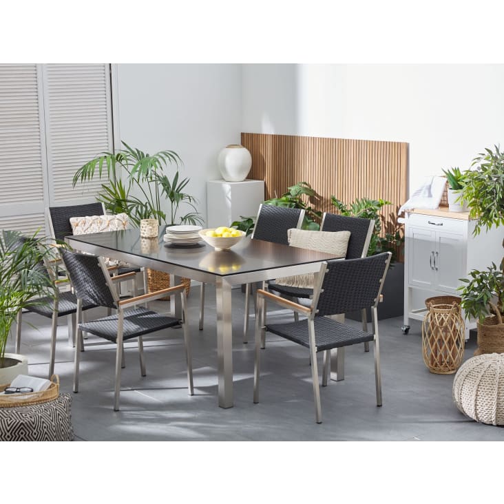 Gartentisch Set 6 personen sicherheitsglas, edelstahl schwarz Grosseto