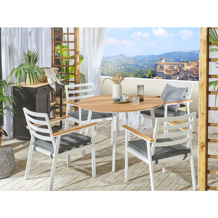 Table de jardin en bois synthétique et aluminium blanc D105cm-Cavoli cropped-2