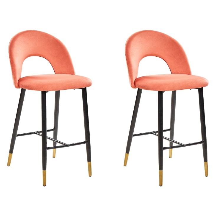 Lot de 2 chaises de bar en velours rouge corail-Falton
