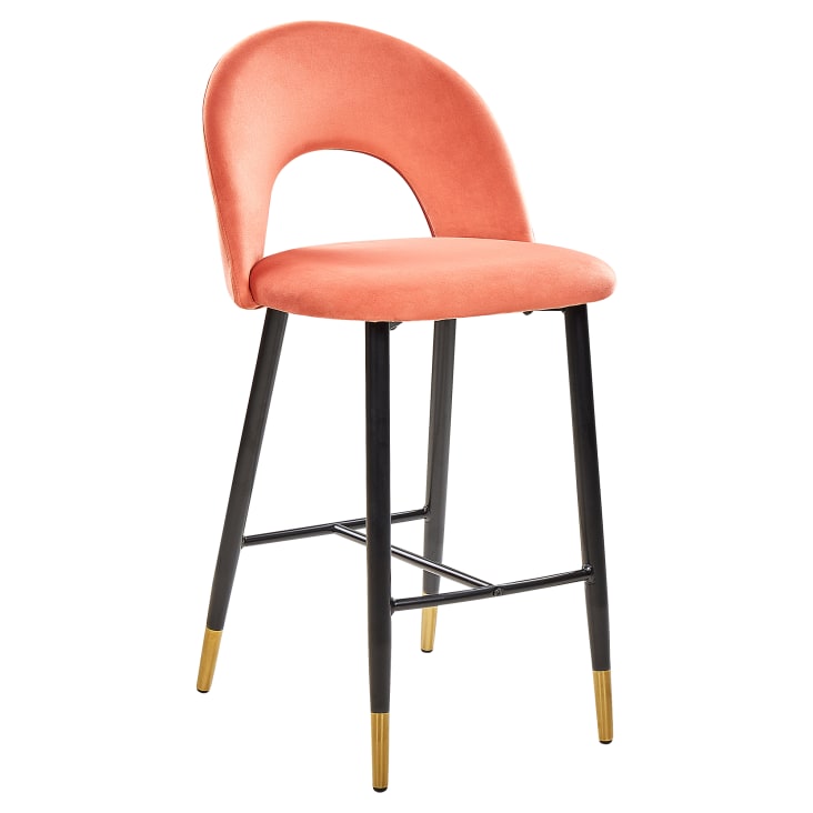 Lot de 2 chaises de bar en velours rouge corail-Falton cropped-4