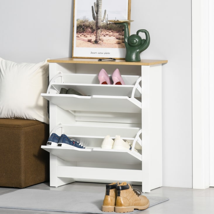 Meuble à chaussures 2 portes - Blanc/chêne - Meubles et Mobilier maison -  Best Interior