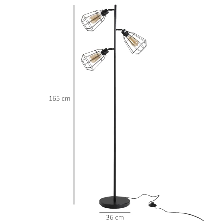 Lampadaire design industriel 3 ampoules H165 cm noir cropped-3