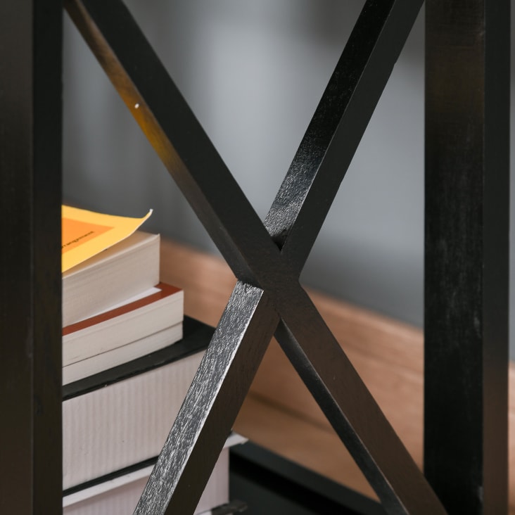 Table de chevet style cosy croix latérales tiroir et étagère bois cropped-6