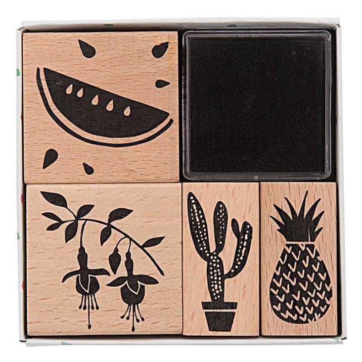Set Di 6 Timbri In Legno Cactus Rico Design Con Tampone Nero Incluso - 2