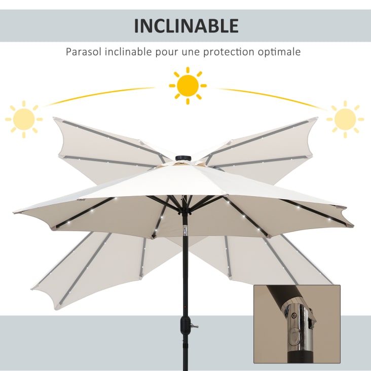 Parasol octogonal inclinable LED crème cropped-5
