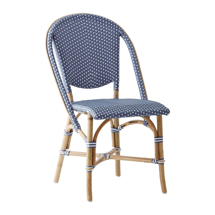 Chaise repas empilable en rotin et fibre synthétique bleu-Sofie