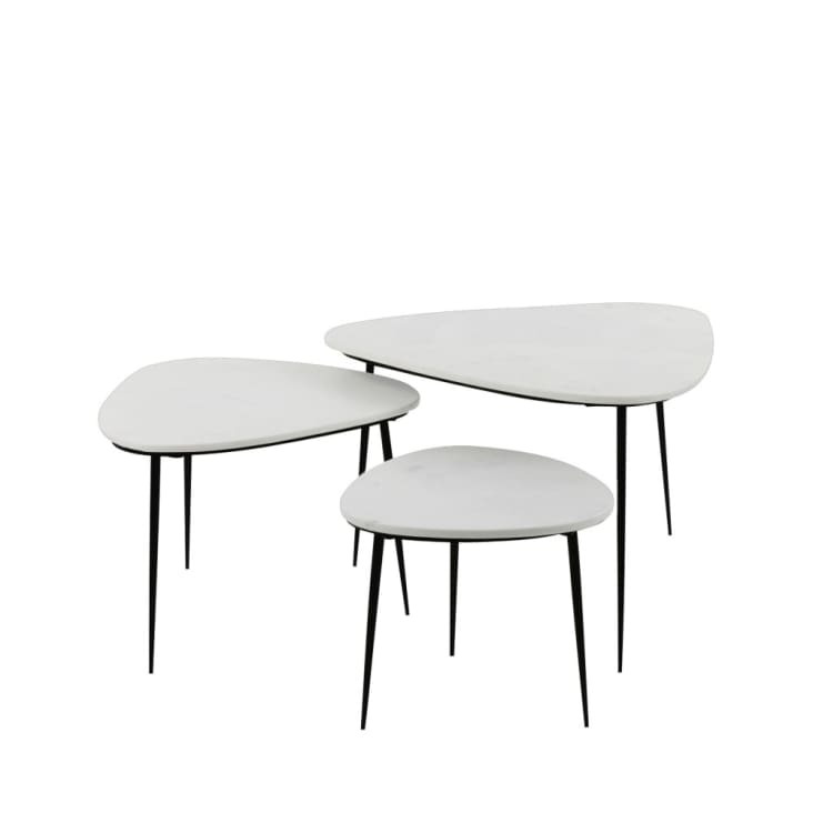 Set de 3 tables d'appoint en marbre blanc-AXIO