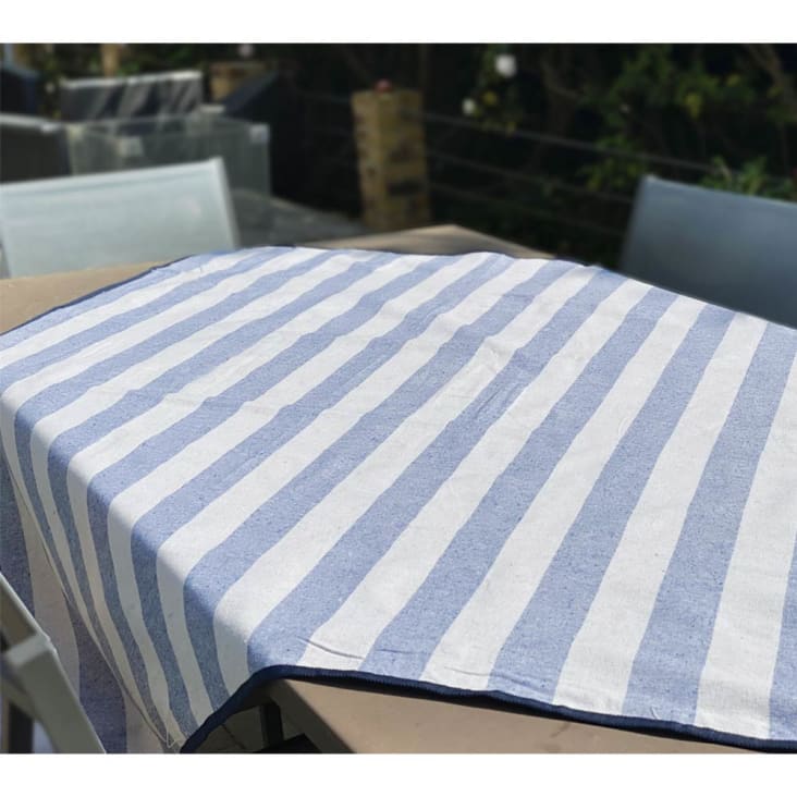 Nappe picnic rayures bleu blanc 140x140