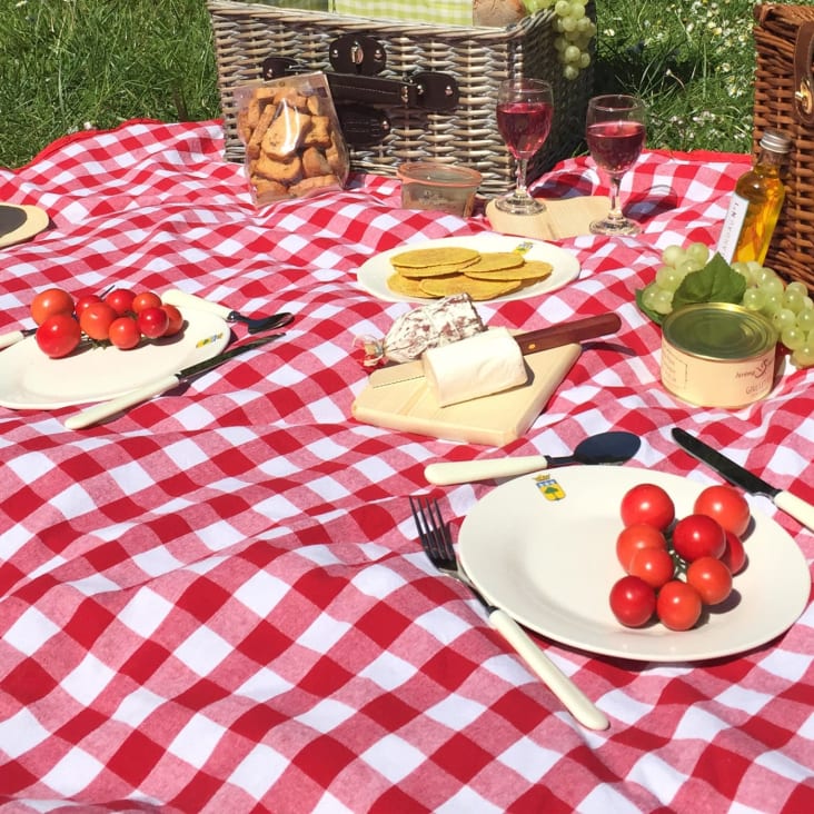 Telo da picnic impermeabile XL a quadri bianchi e rossi 280 x 140 cm
