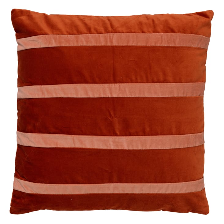 Coussin - orange en velours 45x45 cm avec motif rayé-PEMM