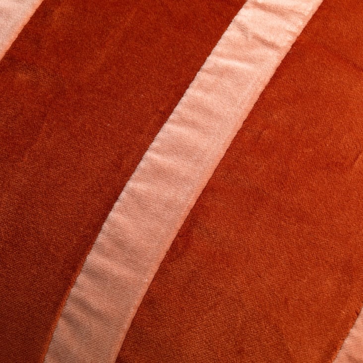 Coussin - orange en velours 45x45 cm avec motif rayé-PEMM cropped-3